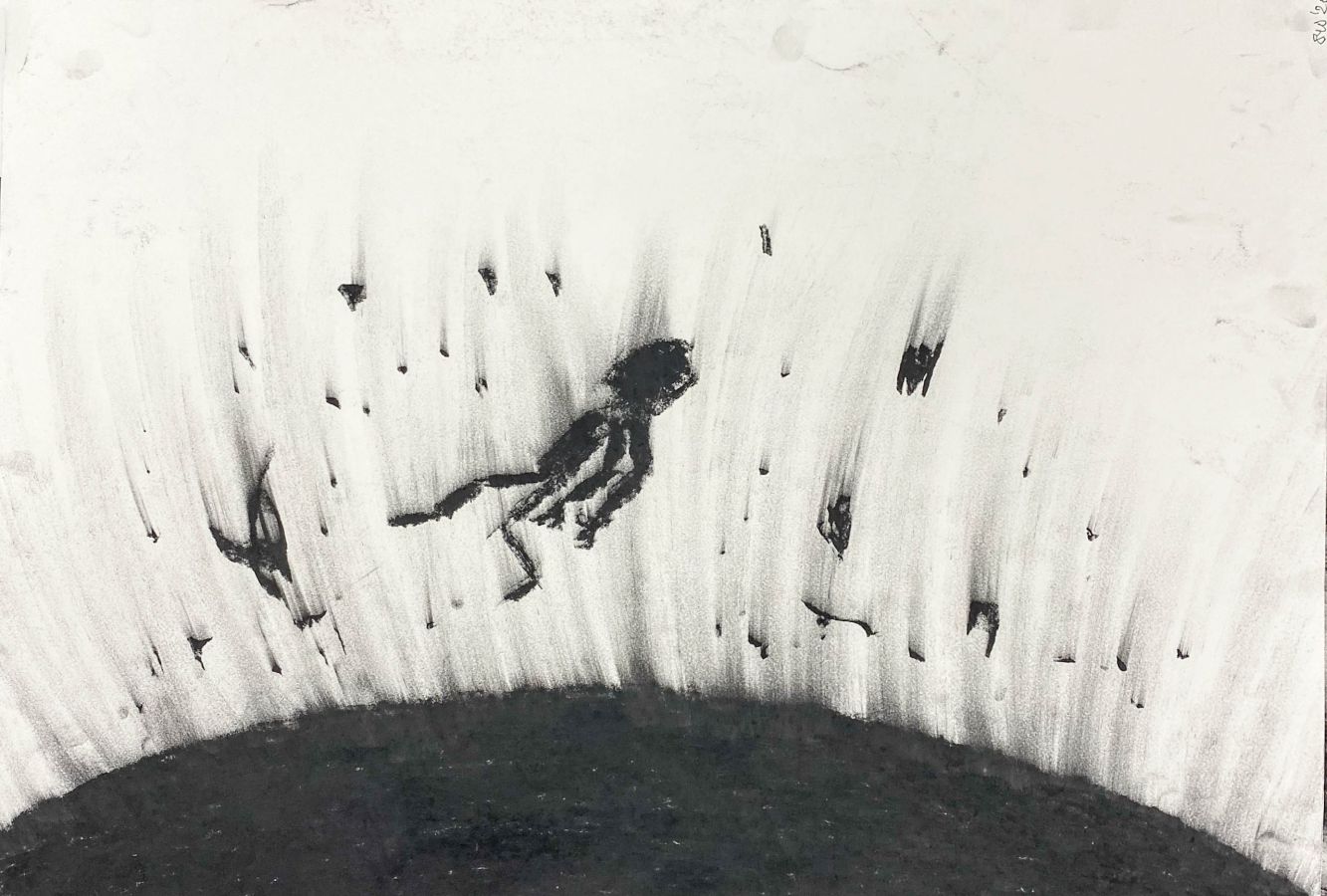 Kohlezeichnung "gravity loss" von Heiko Scheidweiler