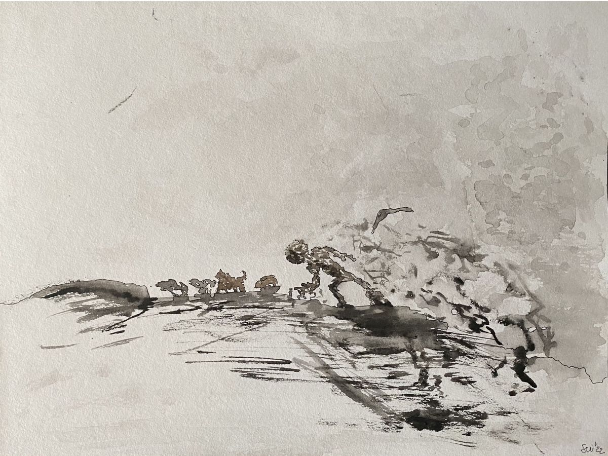 Aquarell "Aufrichtung" von Heiko Scheidweiler