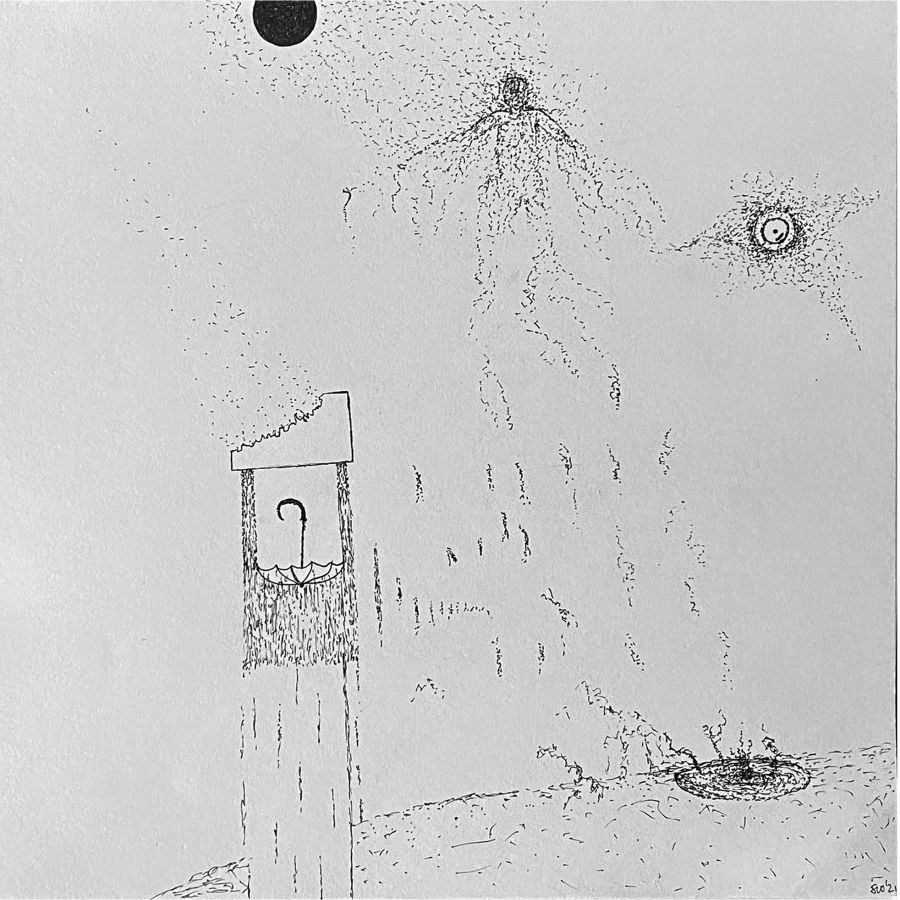 Finelinerzeichnung "cosmic rain" von Heiko Scheidweiler
